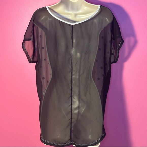 NWOT Polka Dot Mesh Back Sleeveless Top - Black/White - Size Large - Picture 5 of 7